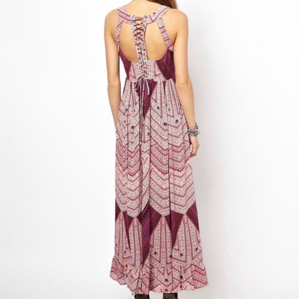 Free People Geometric Tribal Print Lace Up Back Maxi Dress - Picture 3 of 12